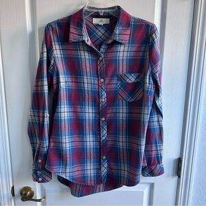 Thread & Supply Plaid Top Blouse Flannel Blue Red White Size M
